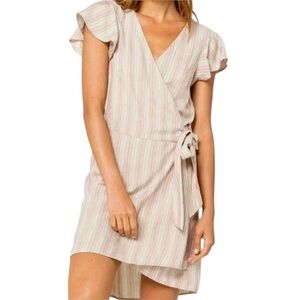 O’Neill Womens Cream Striped Maurie Wrap Mini Dress Short Sleeve Medium